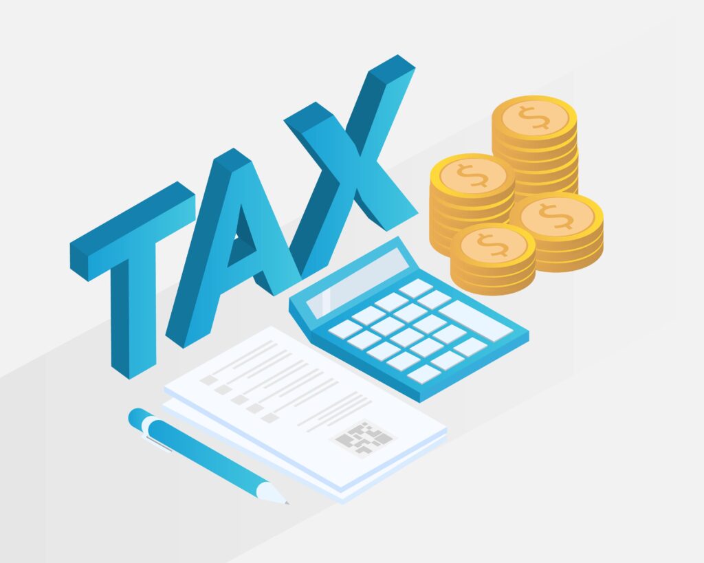 A graphic showing the word "tax" and financial tools to protray the need for a business tax attorney to assist small businesses with addressing back taxes and payroll tax issues.