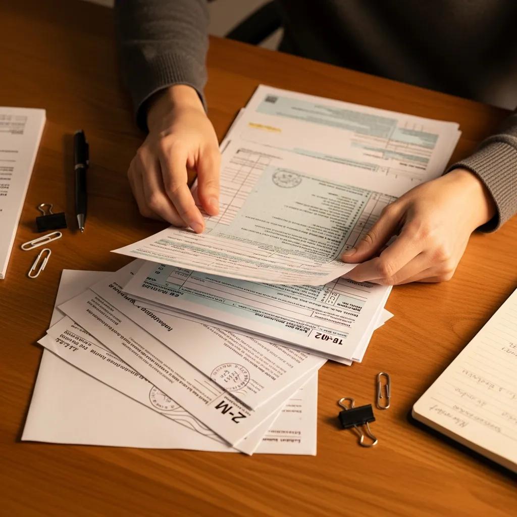 IRS First Time Abatement Policy for Tax Penalties 2 Close-up of hands organizing tax documents for IRS penalty relief application