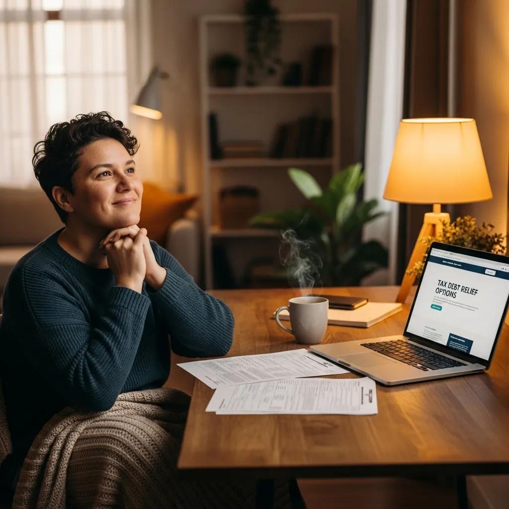 person at a desk with tax documents and a laptop symbolizing hope for tax debt relief 3536aff6 3f23 4ca4 b3fb fc8a8ce882b7 IRS Offer in Compromise Eligibility: Do You Qualify?