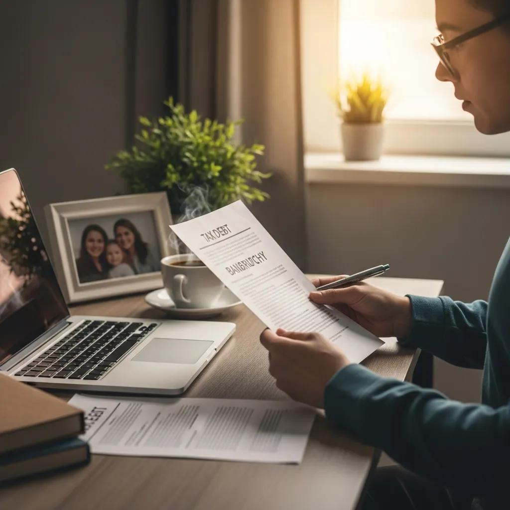 cozy workspace with a person reviewing tax debt documents emphasizing the theme of bankruptcy options b7d9699d ff6f 408d a0b4 8ae0877886f1 Bankruptcy Options for Resolving Tax Debt