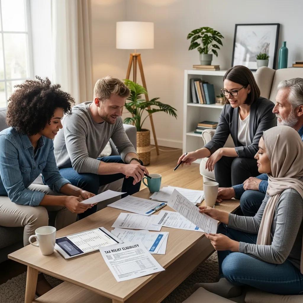 Group of individuals discussing financial documents, highlighting eligibility for IRS Offer in Compromise
