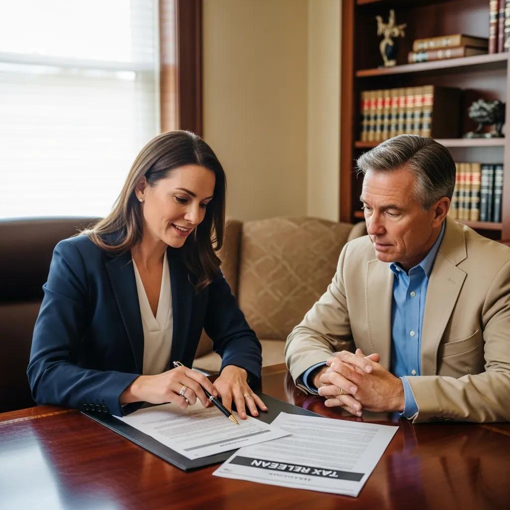 Lawyer consulting with a client about Innocent Spouse Relief in a professional office
