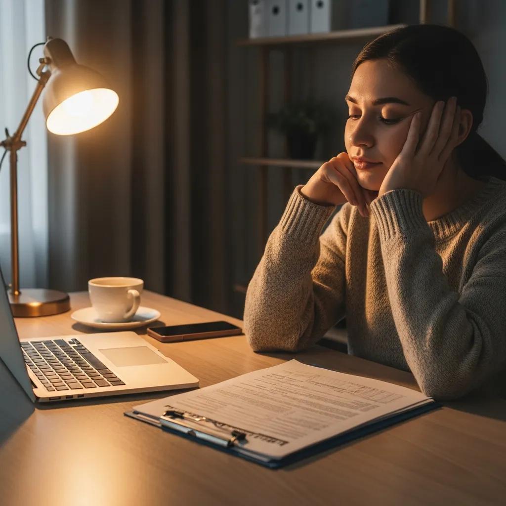 person at a desk with tax documents and a laptop conveying relief and hope in a cozy setting e640e067 f9c6 4980 9eb1 054a78388c94 Innocent Spouse Relief: Qualify and Apply Successfully
