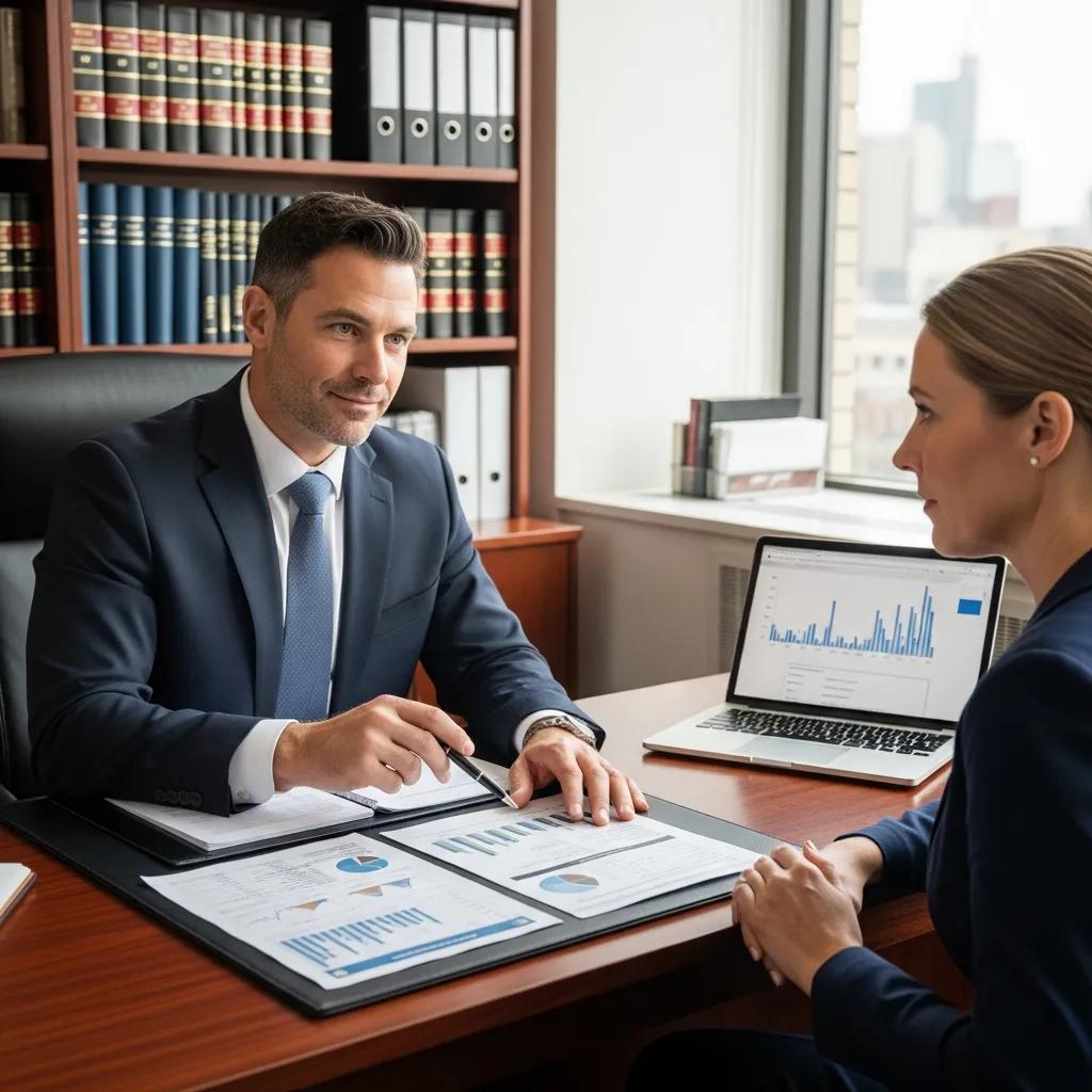 Tax attorney consulting with a client about Offer in Compromise services, showcasing professional assistance
