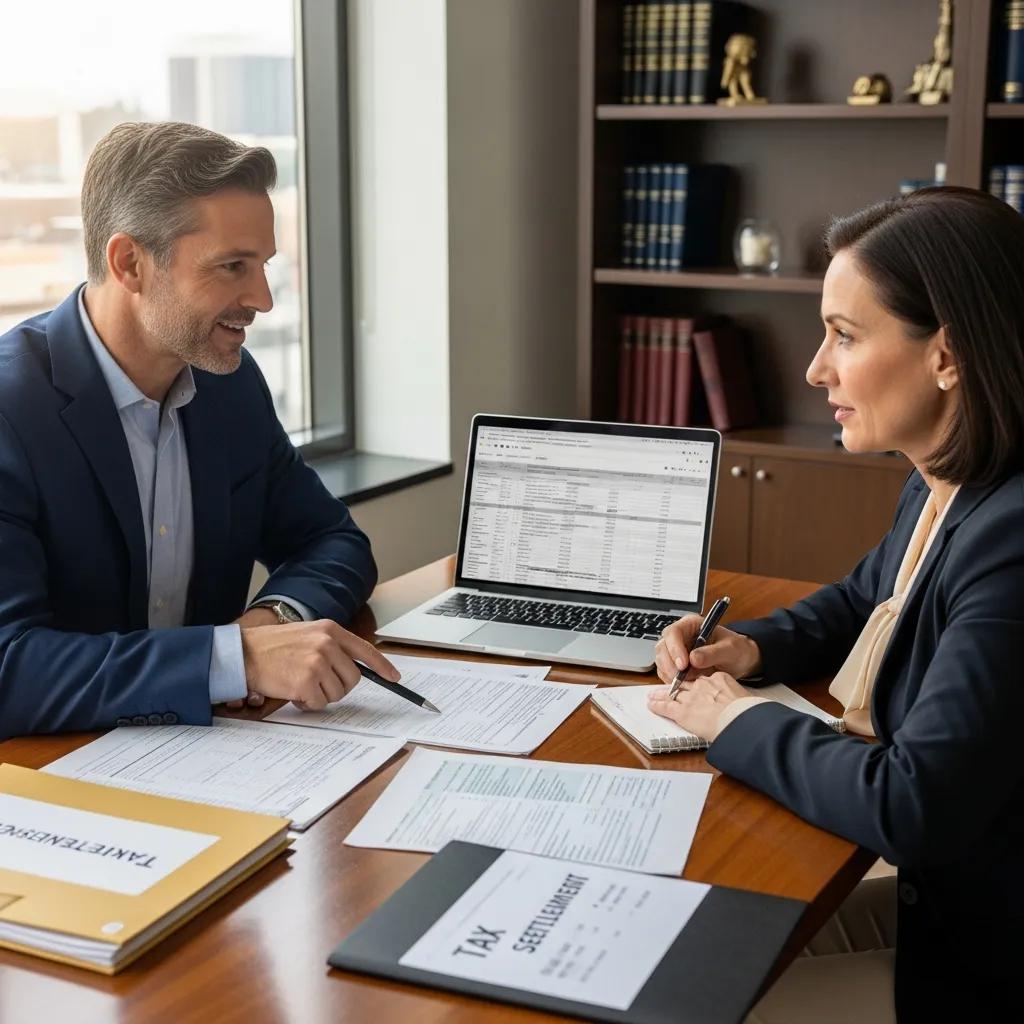 Comprehensive Tax Resolution Services and Representation 2 Tax attorney discussing Offer in Compromise options with a client